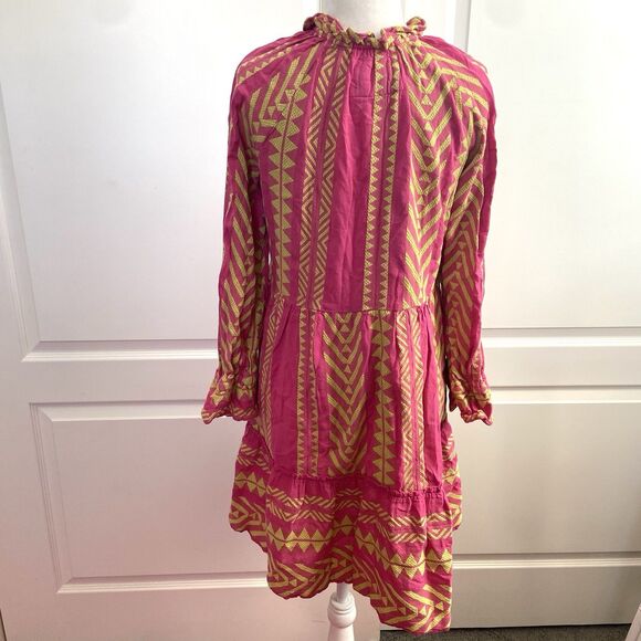 Maeve Anthropologie Dominique Tunic Dress Tassel Tie Neck Pockets Pink Size XS - Picture 9 of 14